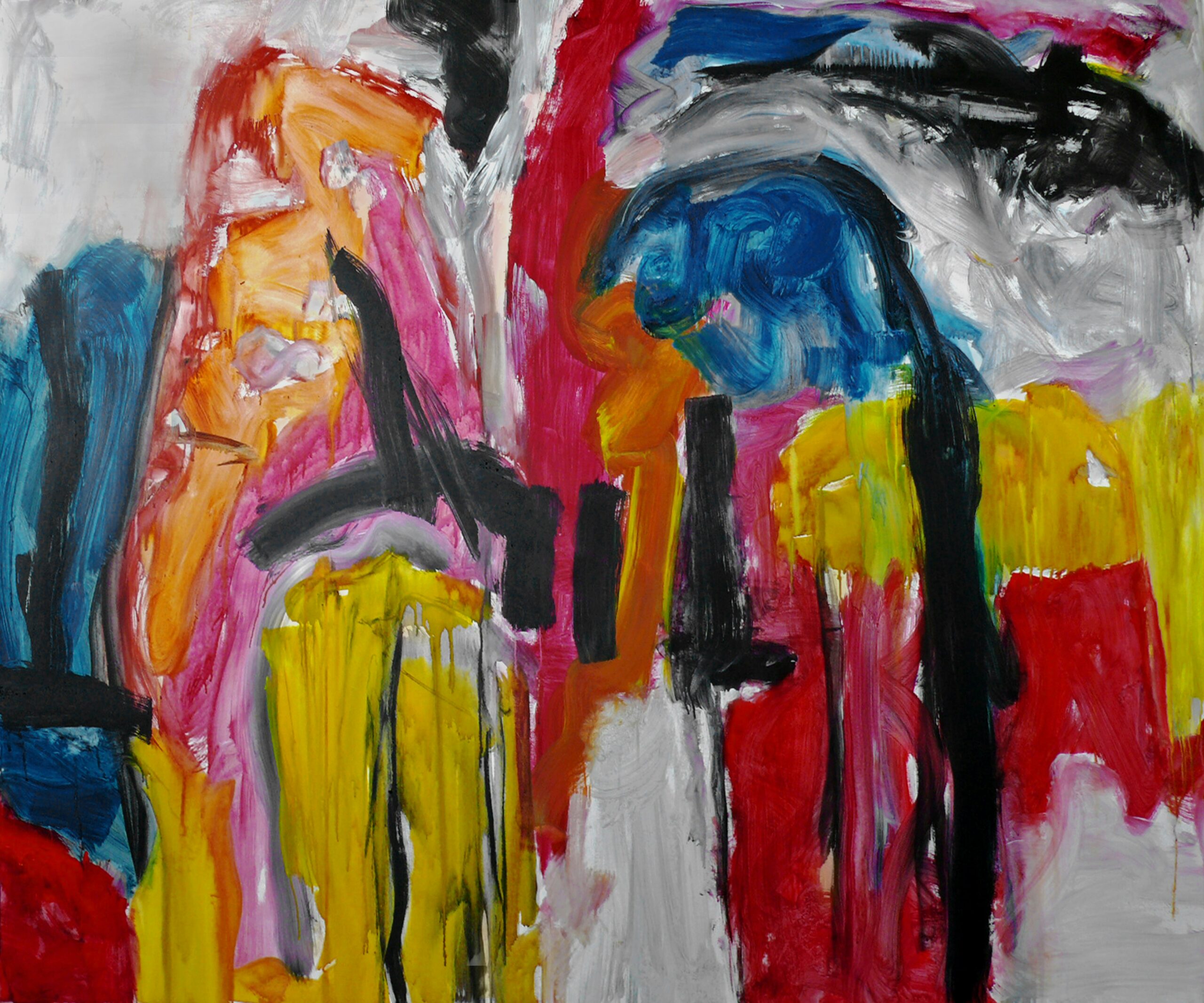 A painting of a city with lots of colors